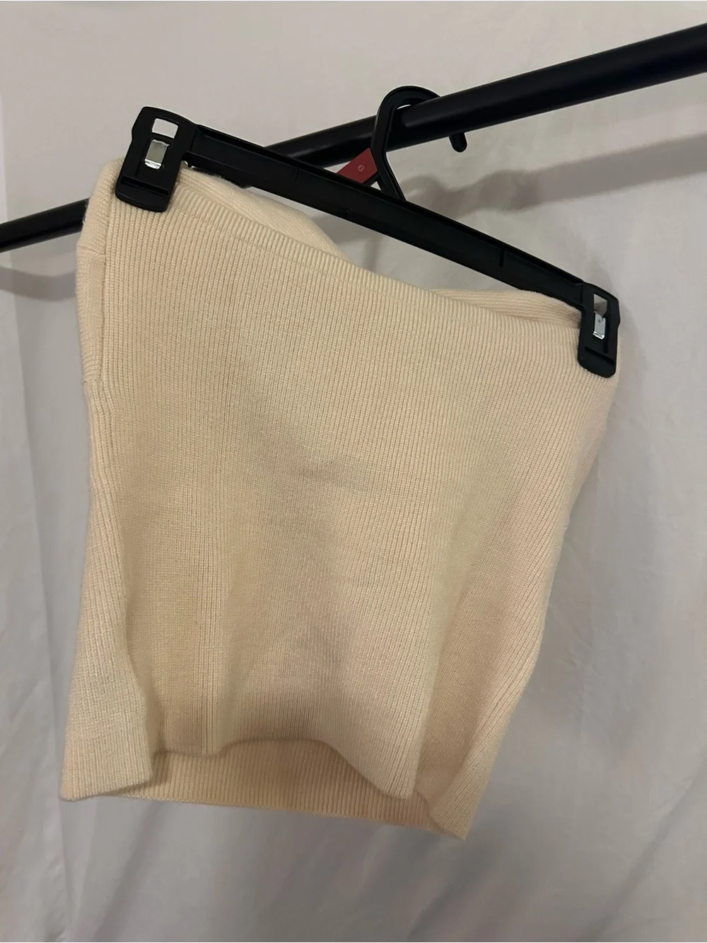 Cream Strapless Twist-Front Knit Top